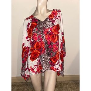 Ark & Co Floral Cheetah Tunic Blouse size small